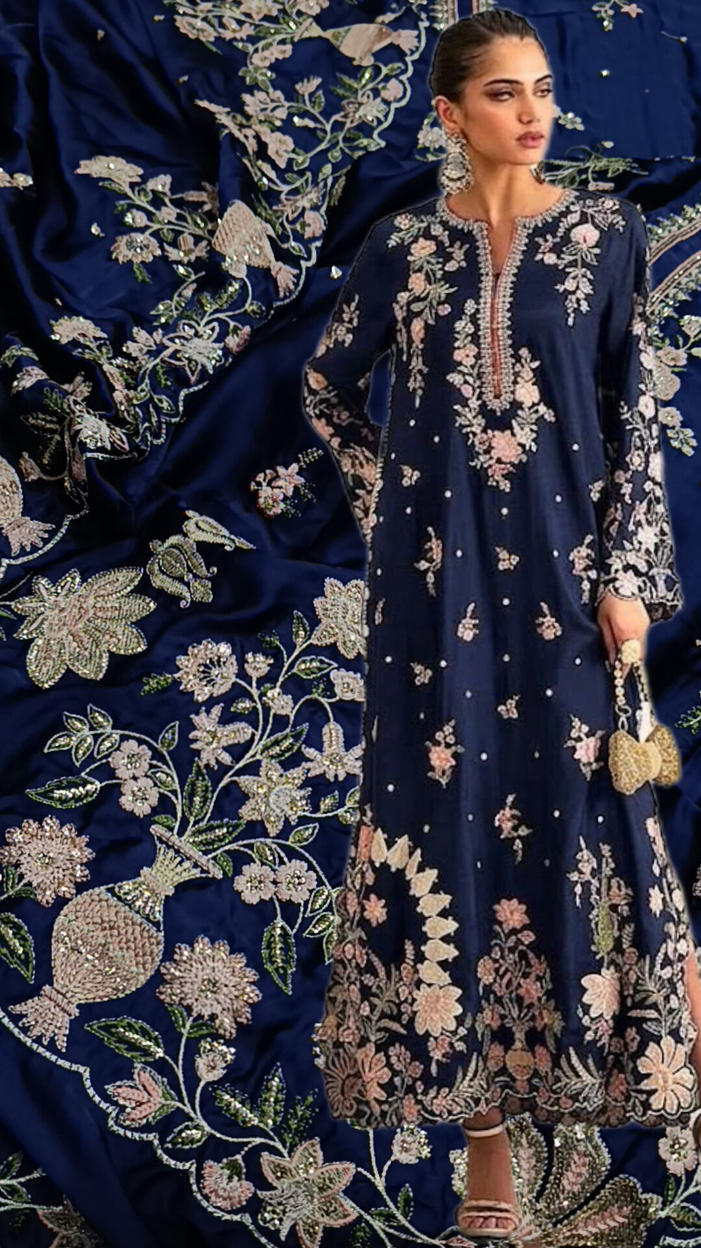 Meera Blue Ethnic Silk 2PC Unstitched Suit | Pariza