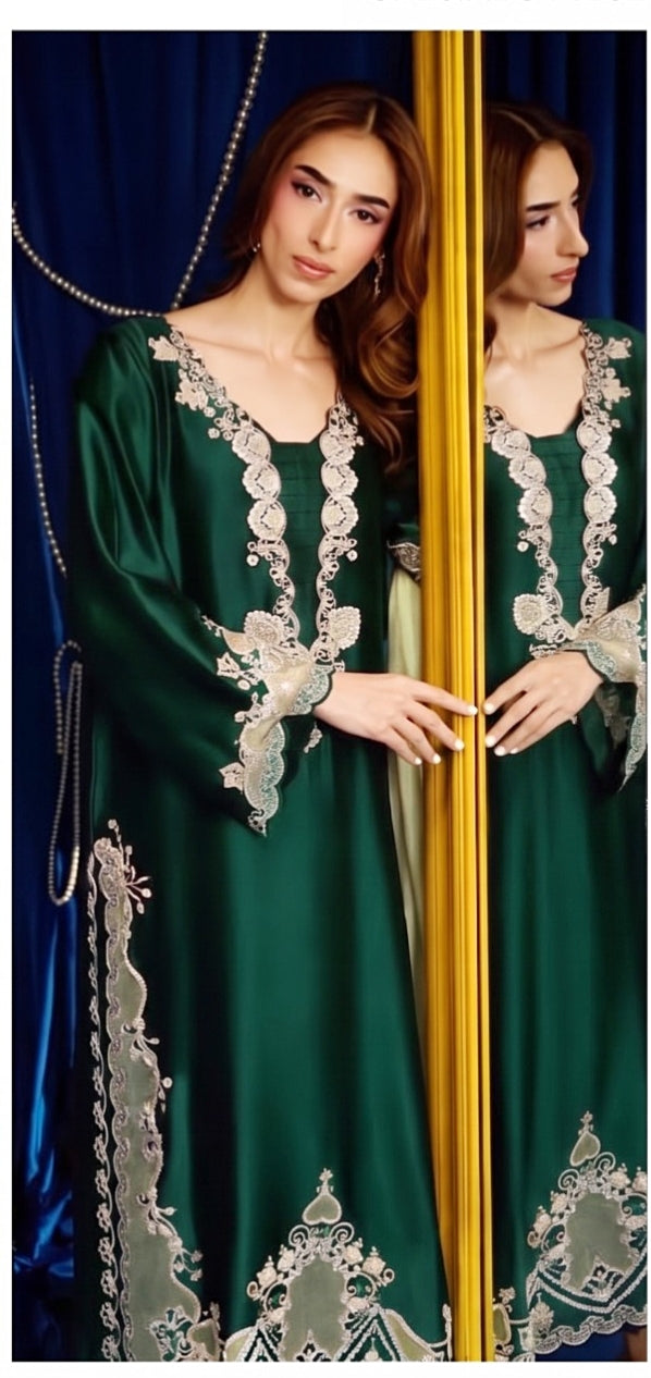 3pc Silk Green article with double tone silk dupatta