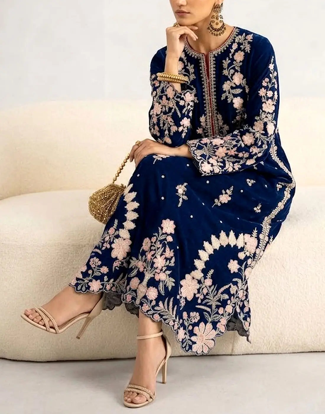 Meera Blue Ethnic Silk 2PC Unstitched Suit | Pariza