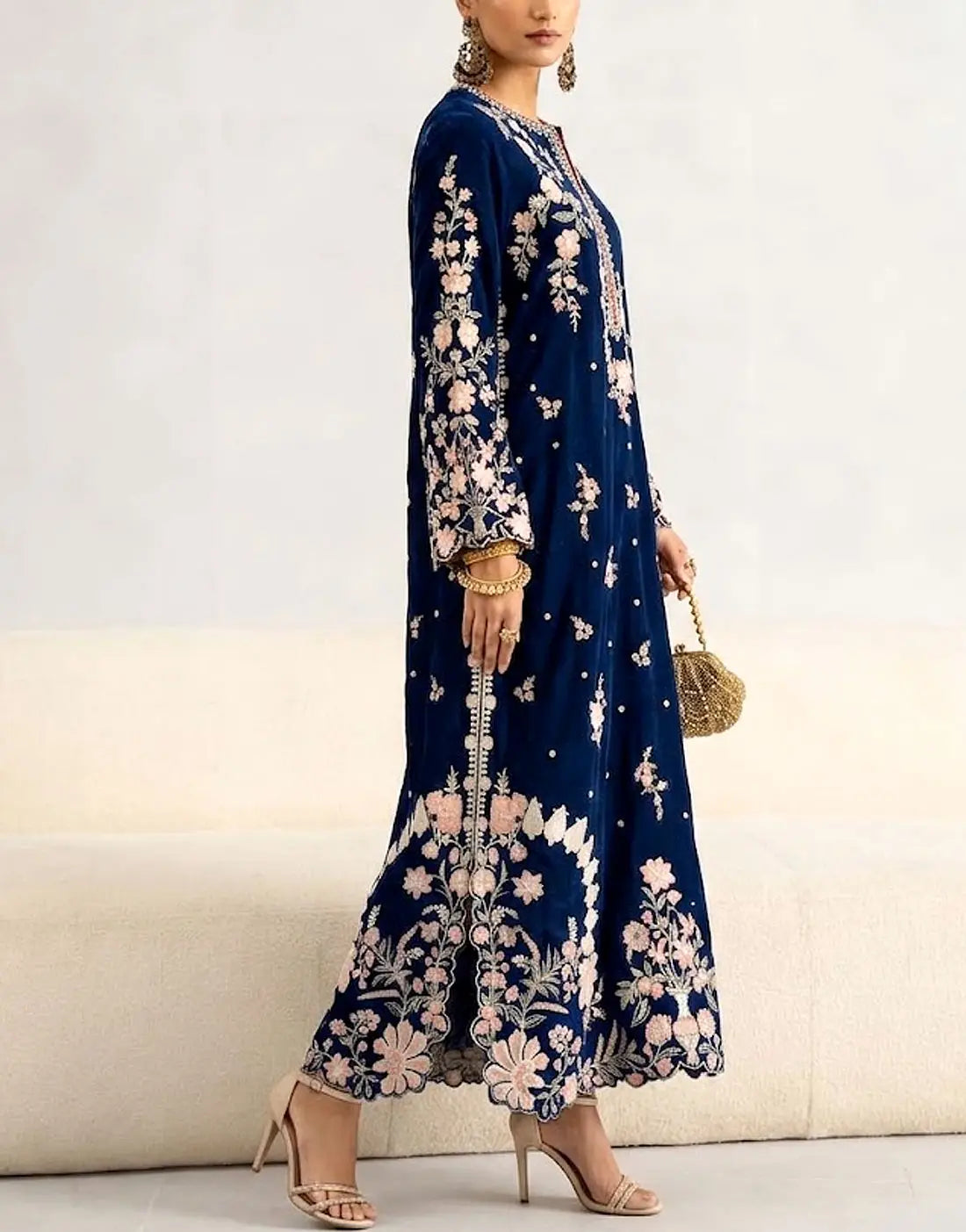 Meera Blue Ethnic Silk 2PC Unstitched Suit | Pariza